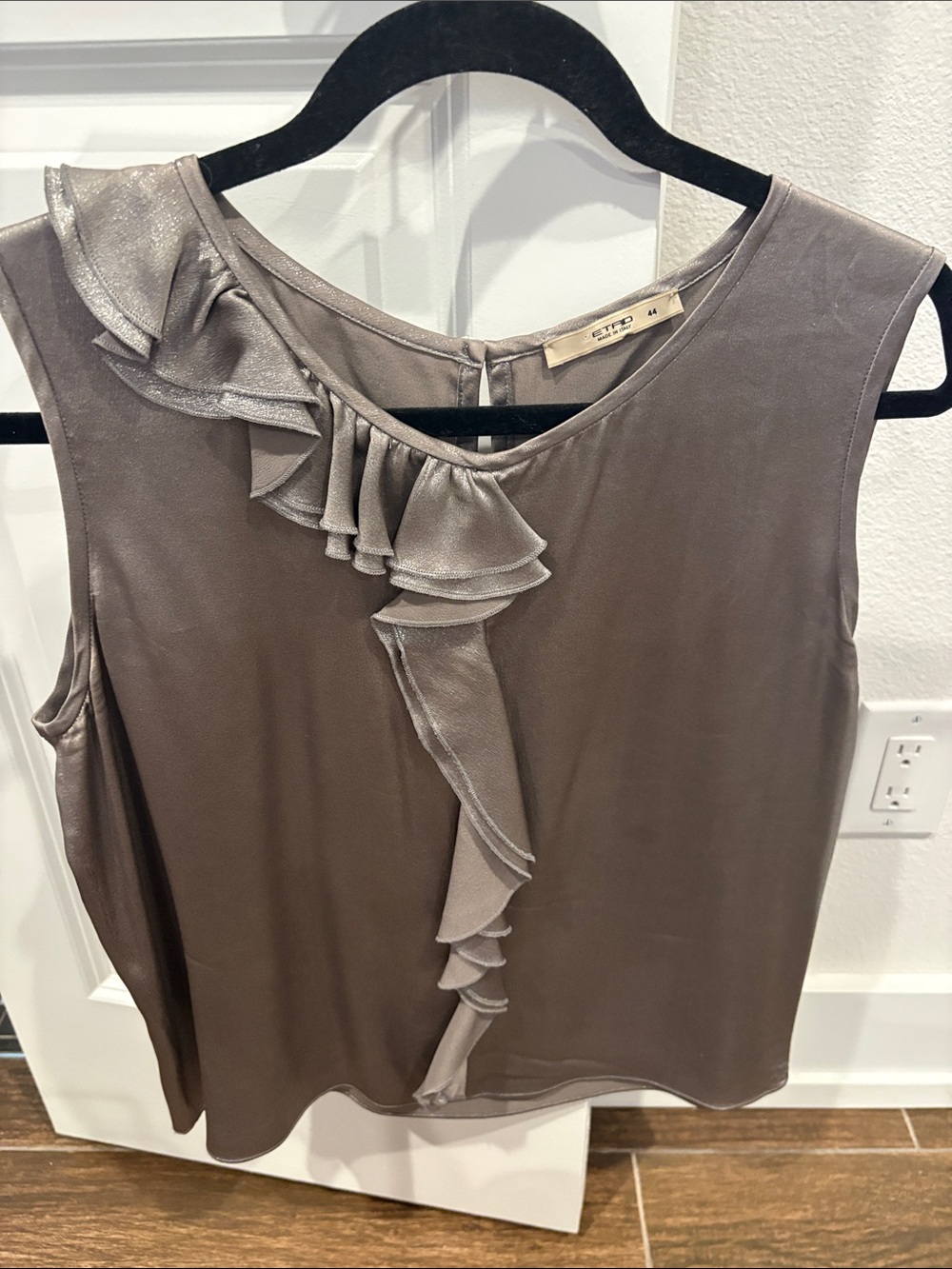Sleeveless Ruffle-Front Satin Camisole - Taupe